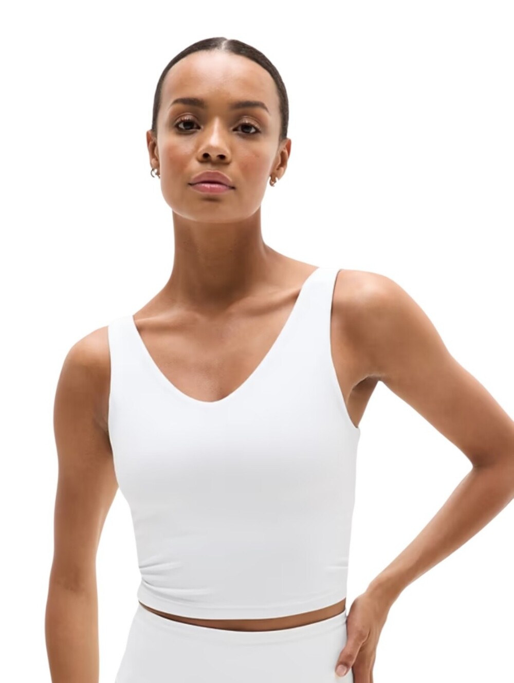 Athleta Transcend V-Neck Crop Sports Bra D-DD Bright White